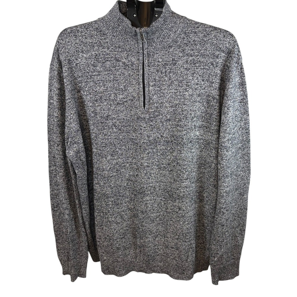 Hawker Rye Mens XL Cotton Cashmere Grey Marled Quarter‎ Zip Mock Neck Sweater
